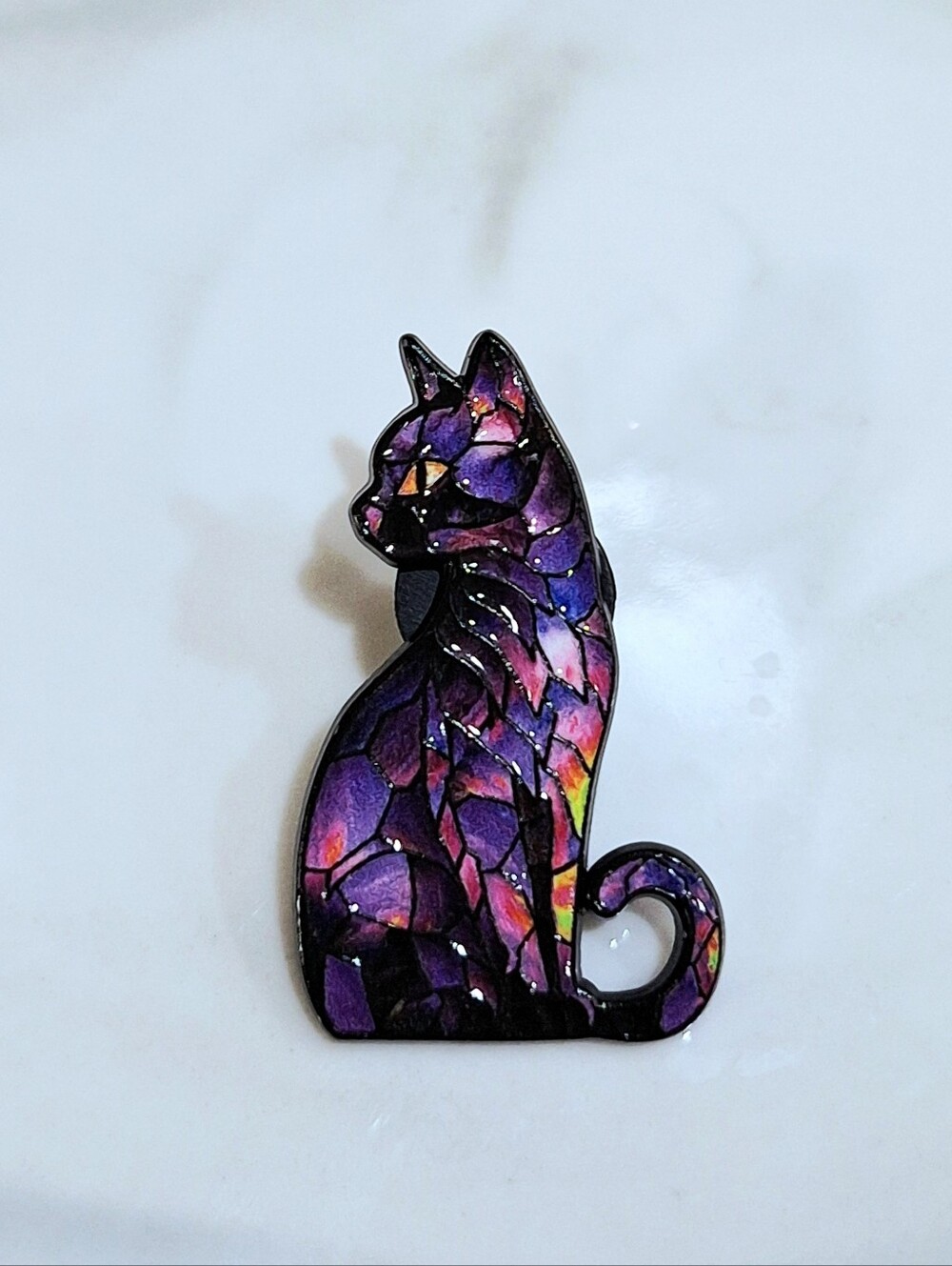 Mosaic Purple Cat Enamel Pin